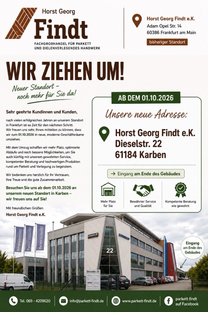 Info Plakat zu Findt Parkett Umzug nach Karben